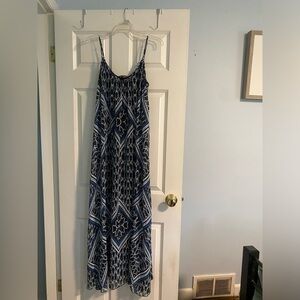 Blue leopard print spaghetti strap maxi dress